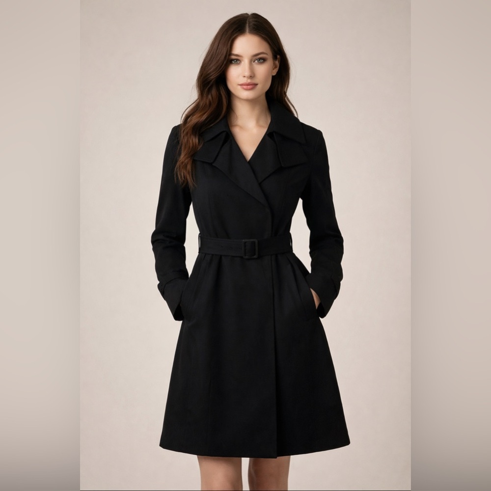 Giordano Ladies Elegant Black Women's Belted Trench Coat.     Size-Small (01)